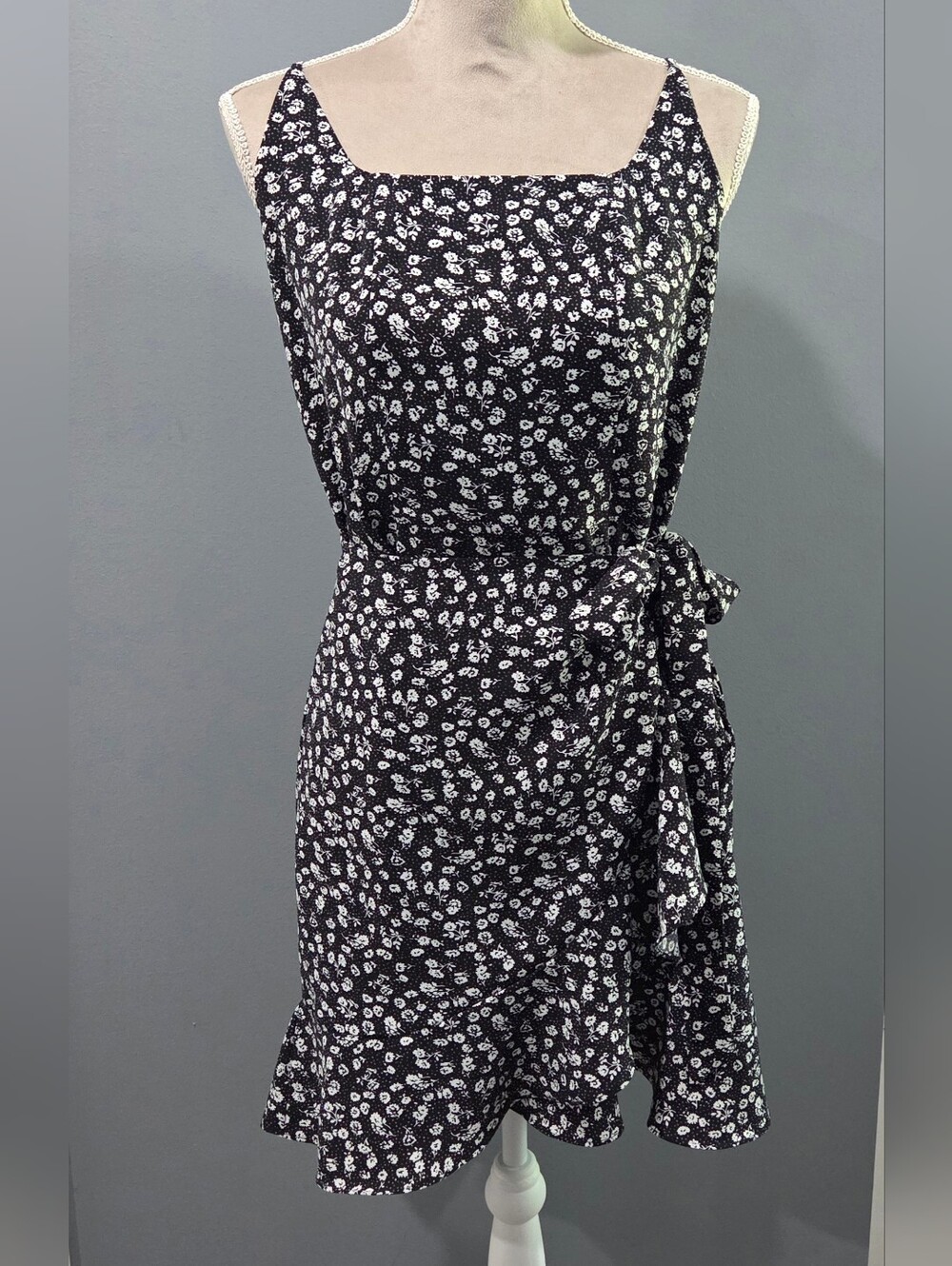 Black Floral Wrap Sundress